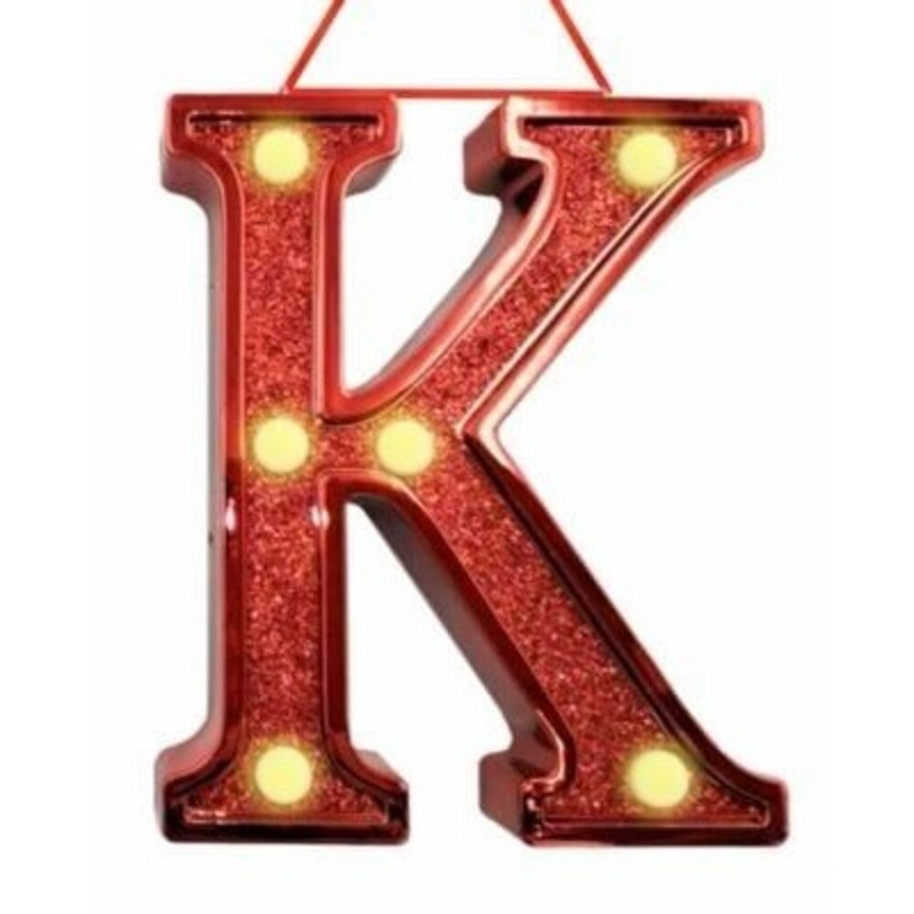 New Ganz Light Up Initial Glitter Ornaments Red Marquee Letter K D W O B A R M S